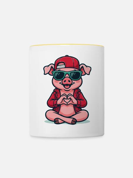 Piggy Love Vibes - Tasse zweifarbig - Weiß/Gelb