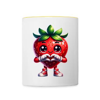 Erdbeere Herzhände  - Tasse zweifarbig - Weiß/Gelb - Vorne