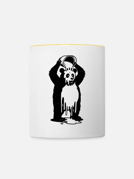 Panda im Farbtopf - Tasse zweifarbig - Weiß/Gelb