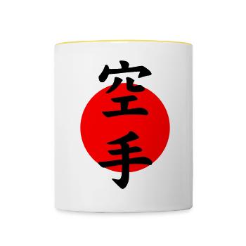 Karate Schriftzug - Tasse zweifarbig - Weiß/Gelb - Vorne