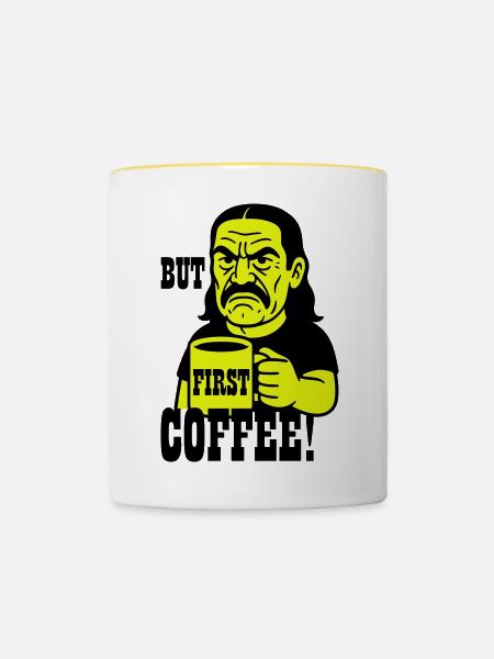 First Coffee Man - Tasse zweifarbig - Weiß/Gelb