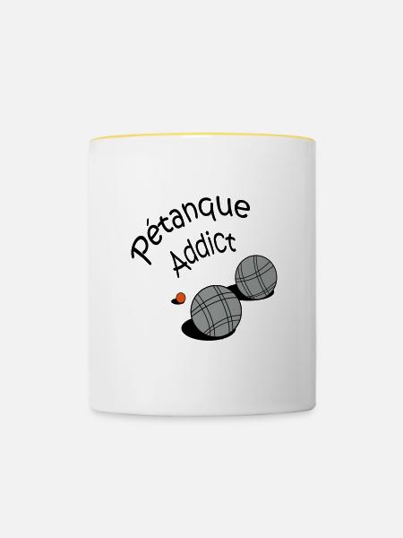 Petanque addict vecto - Mug contrasté - blanc/jaune