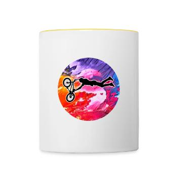 Bmx Biker Fahrrad - Tasse zweifarbig - Weiß/Gelb - Vorne