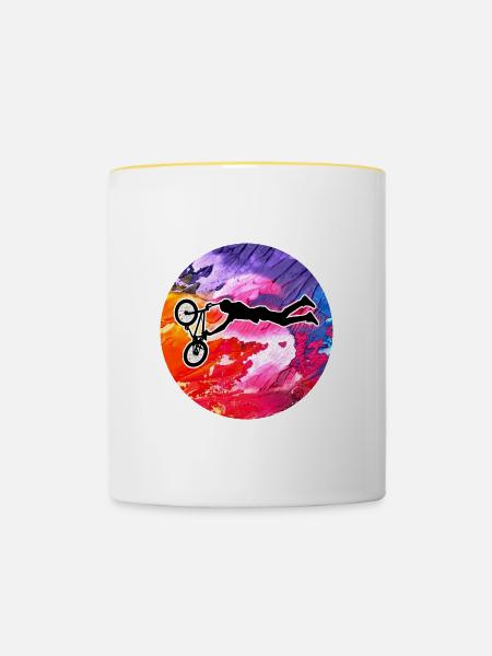 Bmx Biker Fahrrad - Tasse zweifarbig - Weiß/Gelb