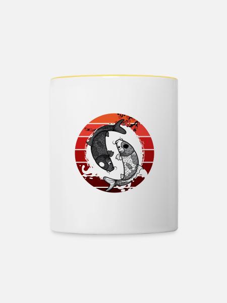 Japanischer Koi-Fisch Maler Gift - Tasse zweifarbig - Weiß/Gelb