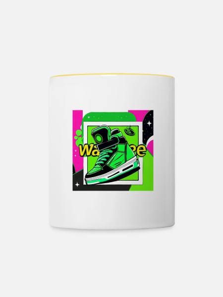 Neon Sneaker Pop Art - Tasse zweifarbig - Weiß/Gelb