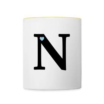 Buchstabe N Anfangsbuchstabe - Tasse zweifarbig - Weiß/Gelb - Vorne