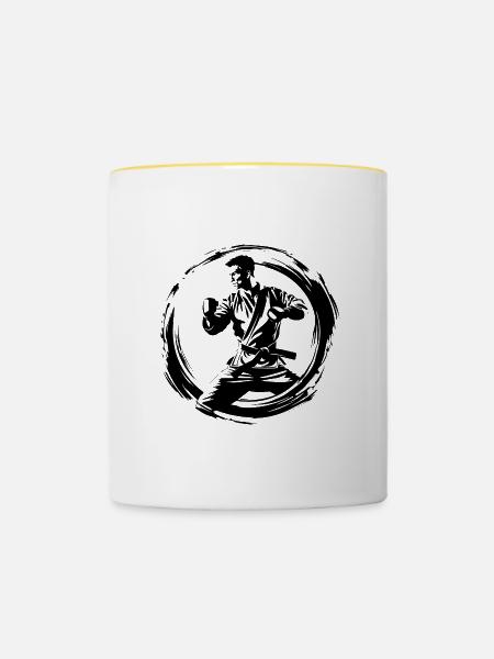 Karate Mann - Tasse zweifarbig - Weiß/Gelb