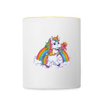 Niedliches Einhorn Zuckertüte Geschenk Einschulung - Tasse zweifarbig - Weiß/Gelb - Vorne
