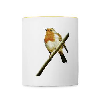 Rotkehlchen - Tasse zweifarbig - Weiß/Gelb - Vorne