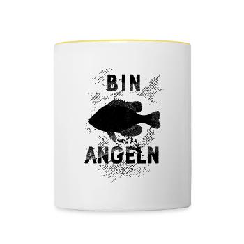 Bin Angeln - Tasse zweifarbig - Weiß/Gelb - Vorne