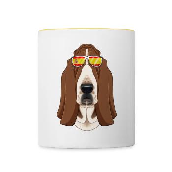 Basset Hound I Spain Sunglasses I Spanish Flag - Tasse zweifarbig - Weiß/Gelb - Vorne
