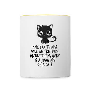 Schwarze Katze Spruch Kinder Comic Katzen Fan - Tasse zweifarbig - Weiß/Gelb - Vorne