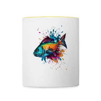 Poisson coloré - Mug contrasté - blanc/jaune - Devant