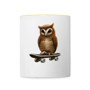 Skater Eule - Tasse zweifarbig - Weiß/Gelb - Vorne