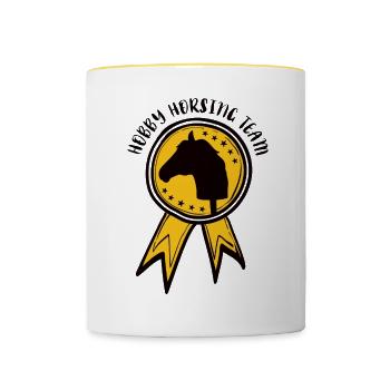 Turnierschleife Hobby Horse Rosette Turnier Team - Tasse zweifarbig - Weiß/Gelb - Vorne