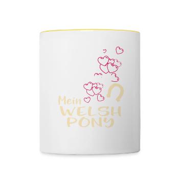 WELSH-PONY -Katze - Tasse zweifarbig - Weiß/Gelb - Vorne