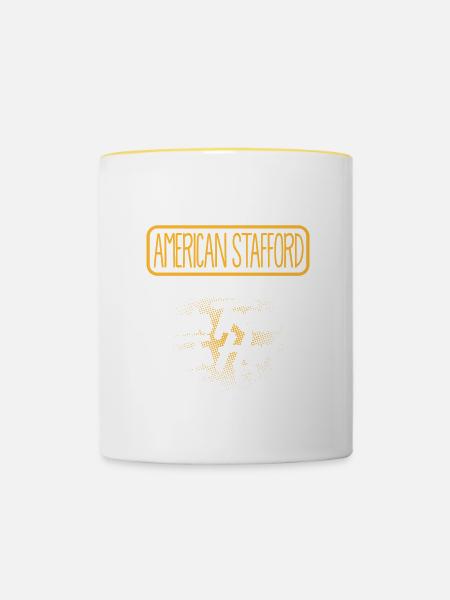 AMERICAN-STAFFORD -Traum - Tasse zweifarbig - Weiß/Gelb