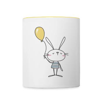 Häschen mit gelben Ballon - Tasse zweifarbig - Weiß/Gelb - Vorne