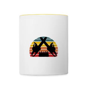 La sciure de bois est un homme scintillant, drôle de bûcheron, bois - Mug contrasté - blanc/jaune - Devant
