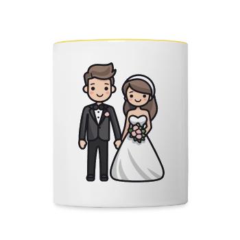 Newlyweds, Wedding, Bride, Groom - Contrasting Mug - white/yellow - Front