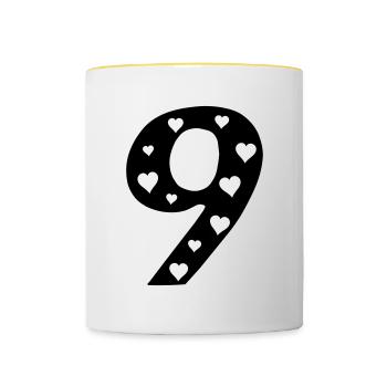 9 Birthday with heart - Contrasting Mug - white/yellow - Front