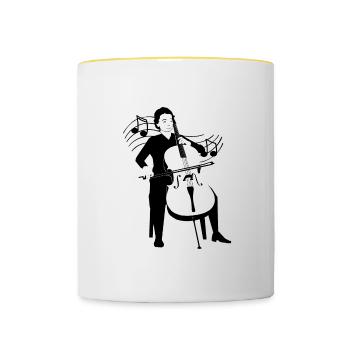 Cellist, der das klassische Cello spielt - Tasse zweifarbig - Weiß/Gelb - Vorne