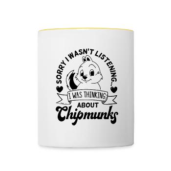 Penser aux Chipmunks Cute Forest Animal - Mug contrasté - blanc/jaune - Devant