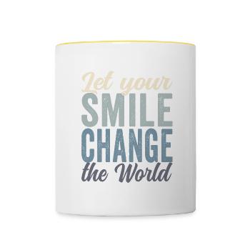 Let your smile change the world block farbig - Tasse zweifarbig - Weiß/Gelb - Vorne
