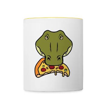 Alligator et pizza, restauration rapide, - Mug contrasté - blanc/jaune - Devant