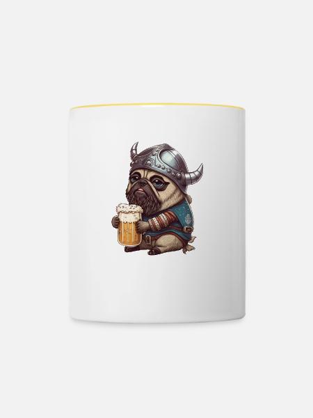 Mops im Wikinger-Modus - Tasse zweifarbig - Weiß/Gelb