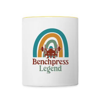 Ironisches Fitness-Zitat von Benchpress Legend - Tasse zweifarbig - Weiß/Gelb - Vorne
