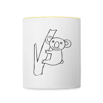 Dessin mignon de koala animalier - Mug contrasté - blanc/jaune - Devant