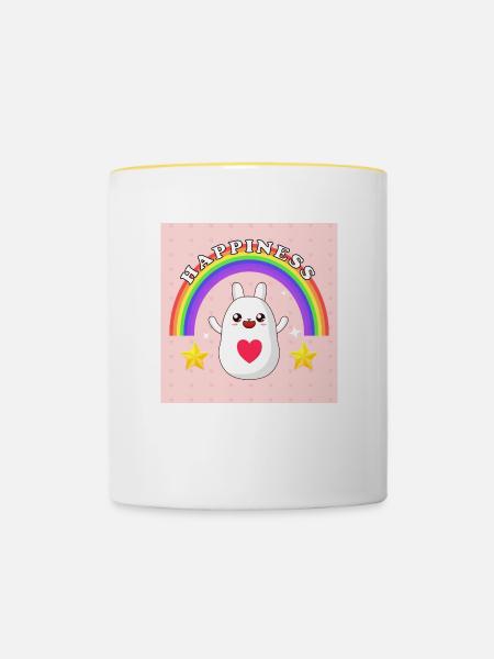 Happiness Hase mit Regenbogen - Tasse zweifarbig - Weiß/Gelb