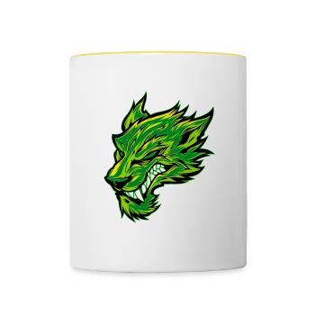 Tête de loup Tatouage Tête de loup Graffiti Vert - Mug contrasté - blanc/jaune - Devant