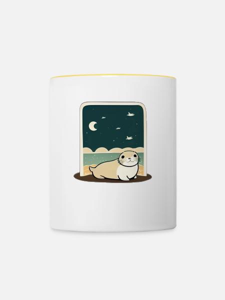 Niedliche Robbe Sternennacht - Tasse zweifarbig - Weiß/Gelb