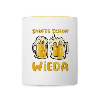 Saufen Alkohol Spruch Bier Geschenk - Tasse zweifarbig - Weiß/Gelb - Vorne