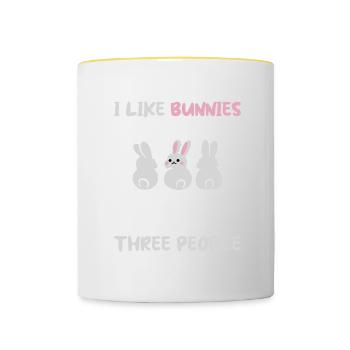 J’aime les lapins et peut-être 3 personnes introverties - Mug contrasté - blanc/jaune - Devant