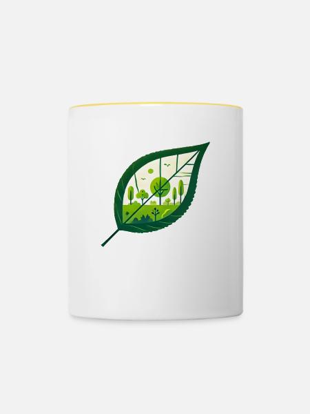 Blatt Frühling schräg - Tasse zweifarbig - Weiß/Gelb