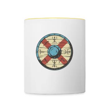 Wikinger Schild - Tasse zweifarbig - Weiß/Gelb - Vorne
