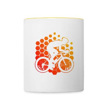 Rennradfahrer Rennradfahren Roadbike Herren - Tasse zweifarbig - Weiß/Gelb - Vorne