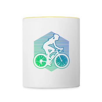 Femmes Vélo Vélo Vélo VTT Cyclisme - Mug contrasté - blanc/jaune - Devant