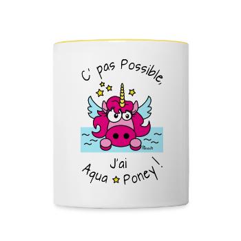 Licorne Rose C' pas possible, J'ai Aquaponey - Mug contrasté - blanc/jaune - Devant