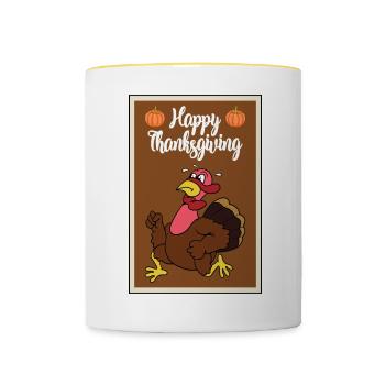 Thanksgiving turkey turkey thanksgiving - Contrasting Mug - white/yellow - Front