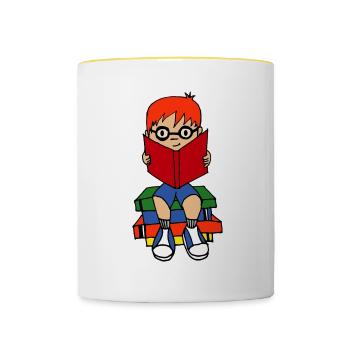 First day of school - Love books Love Reading - Contrasting Mug - white/yellow - Front