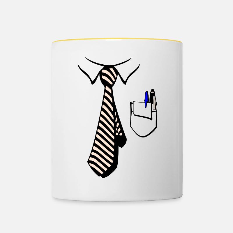 Chemise avec cravate et poche de poitrine - Mug contrasté - blanc/jaune