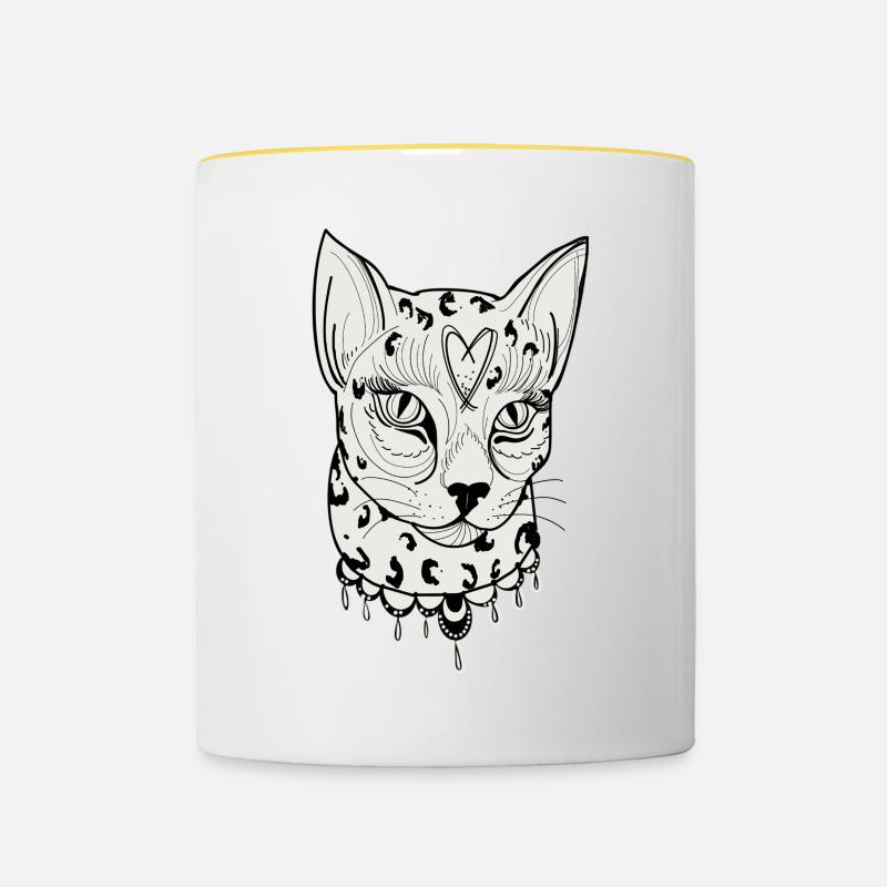 katze - Tasse zweifarbig - Weiß/Gelb