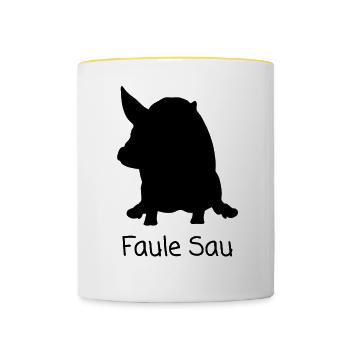 Faule Sau - Tasse zweifarbig - Weiß/Gelb - Vorne