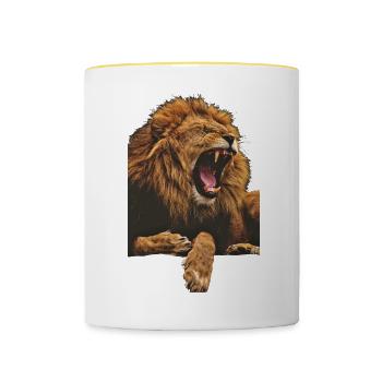 König der Tiere Löwe - Tasse zweifarbig - Weiß/Gelb - Vorne