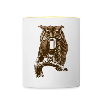 Kaffee-Eule braun - Tasse zweifarbig - Weiß/Gelb - Vorne